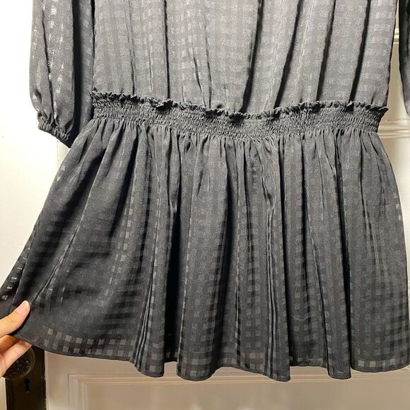 Waverly Grey | Sasha Check Pattern Drop Waist Blouson Mini Dress Black Sz Small - Picture 6 of 11